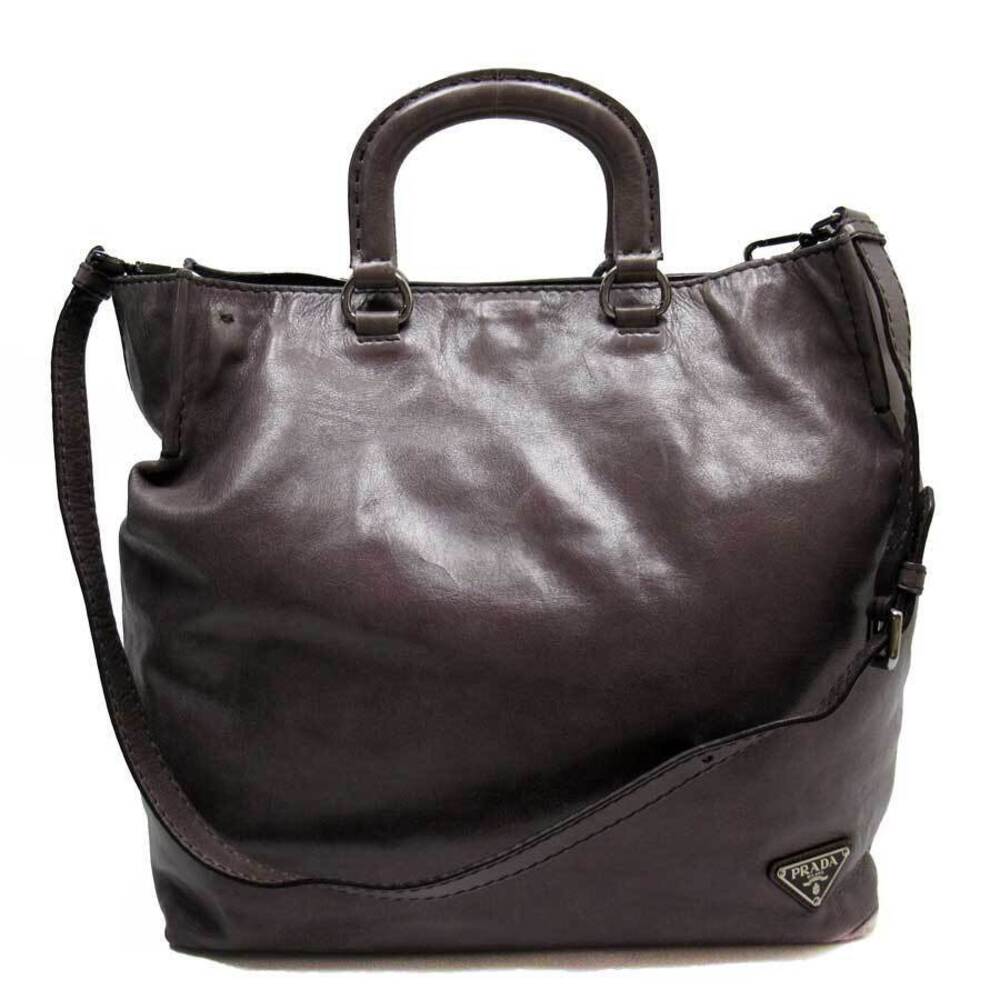 Prada logo shoulder leather triangle gray classic handbag tote bag - Picture 2 of 3